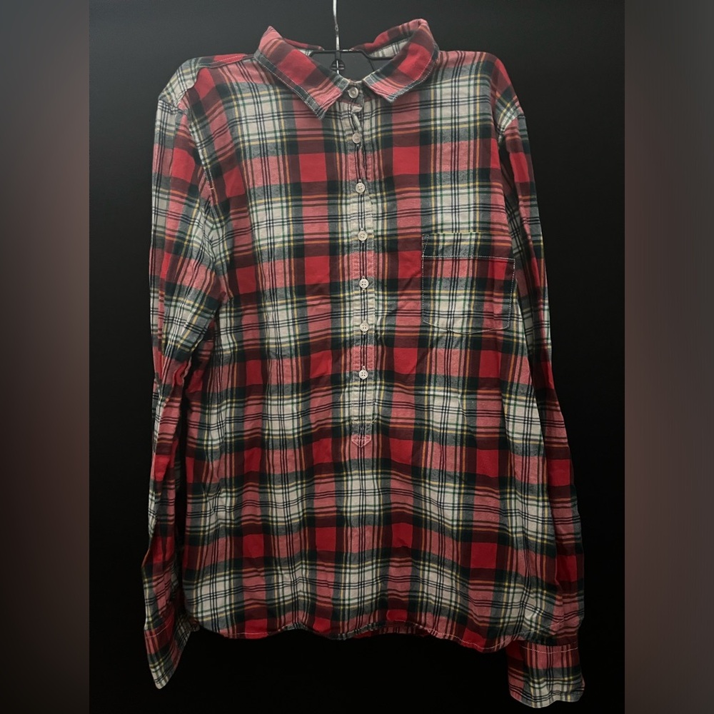 j crew Women Long Sleeve Flannel Shirt Sz Large 100%  Cotton